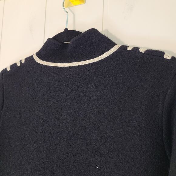 Talbots Black Wool Full Zip Sweater Cardigan Cream Geometric Embroidery LP - Picture 10 of 11